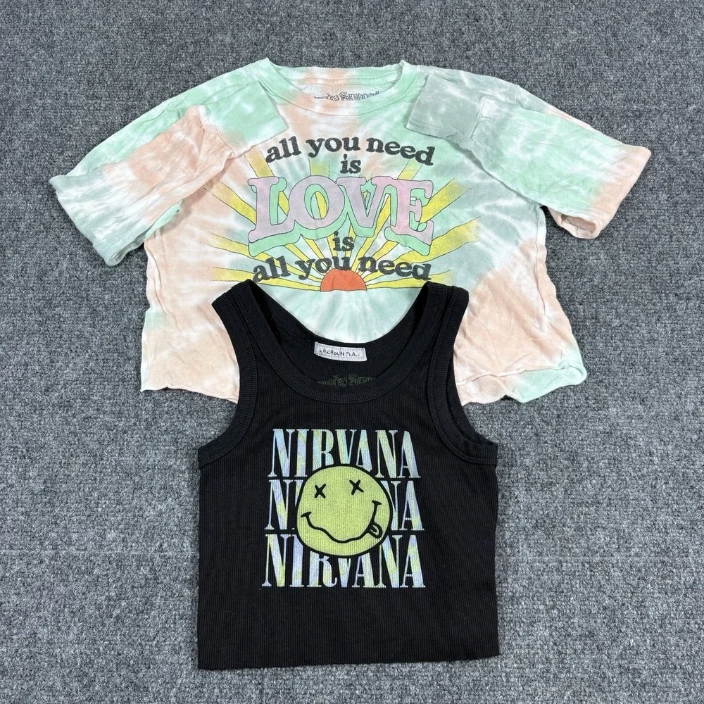 Lot Of Two ROWDY SPROUT Nirvana Tank‎ Top Size 8 And Beatles Oversized Crop Sz 6